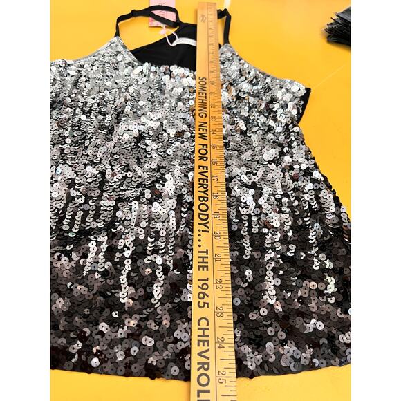 Maner Sequin Sleeveless Strappy Cami Tank Top Silver/Black Women’s Size M NWT - Picture 9 of 9